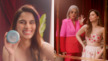 Aisha Ahmed holds a POND'S product with a bright smile, while Zeenat Aman joins her for a confident pose in a stylish setting. The image is part of a Hindustan Unilever campaign showcasing beauty and self-expression.